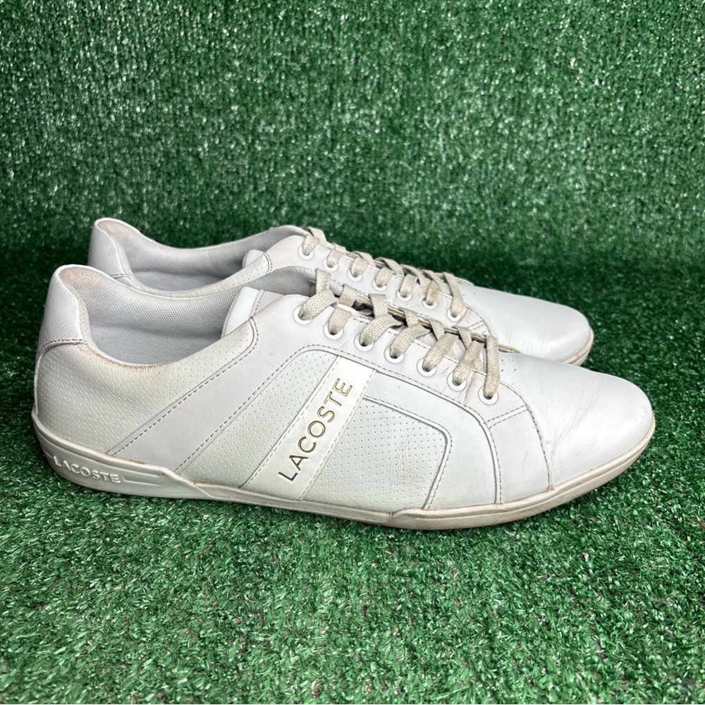 Lacoste Chaymon Sneakers White Leather Mens Athletic Sport Shoes‎ Size 10.5